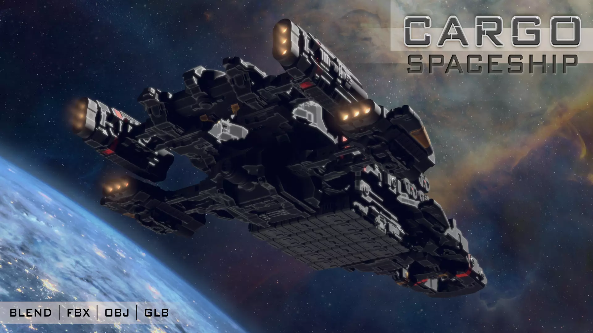 Cargo Spaceship Low-poly 3D model_0