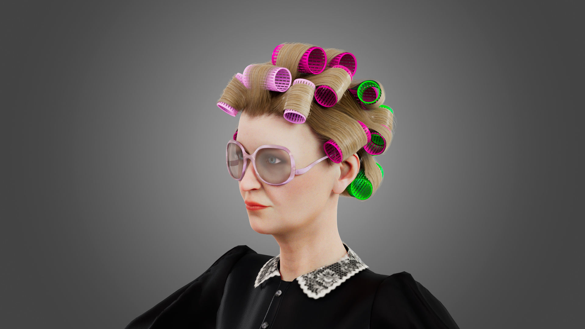 Fashionable old lady Rigged Low-poly 3D model_9