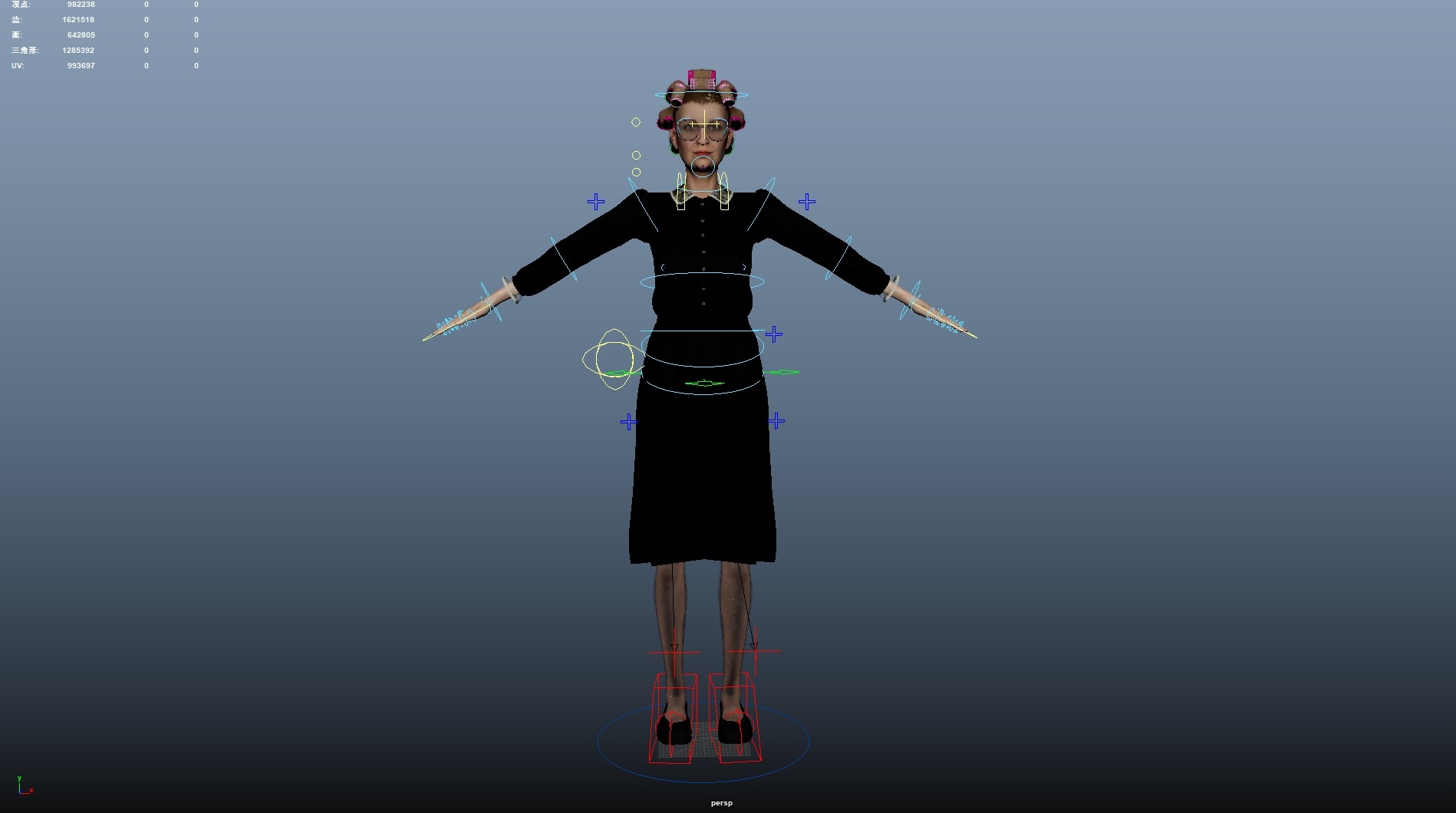 Fashionable old lady Rigged Low-poly 3D model_13