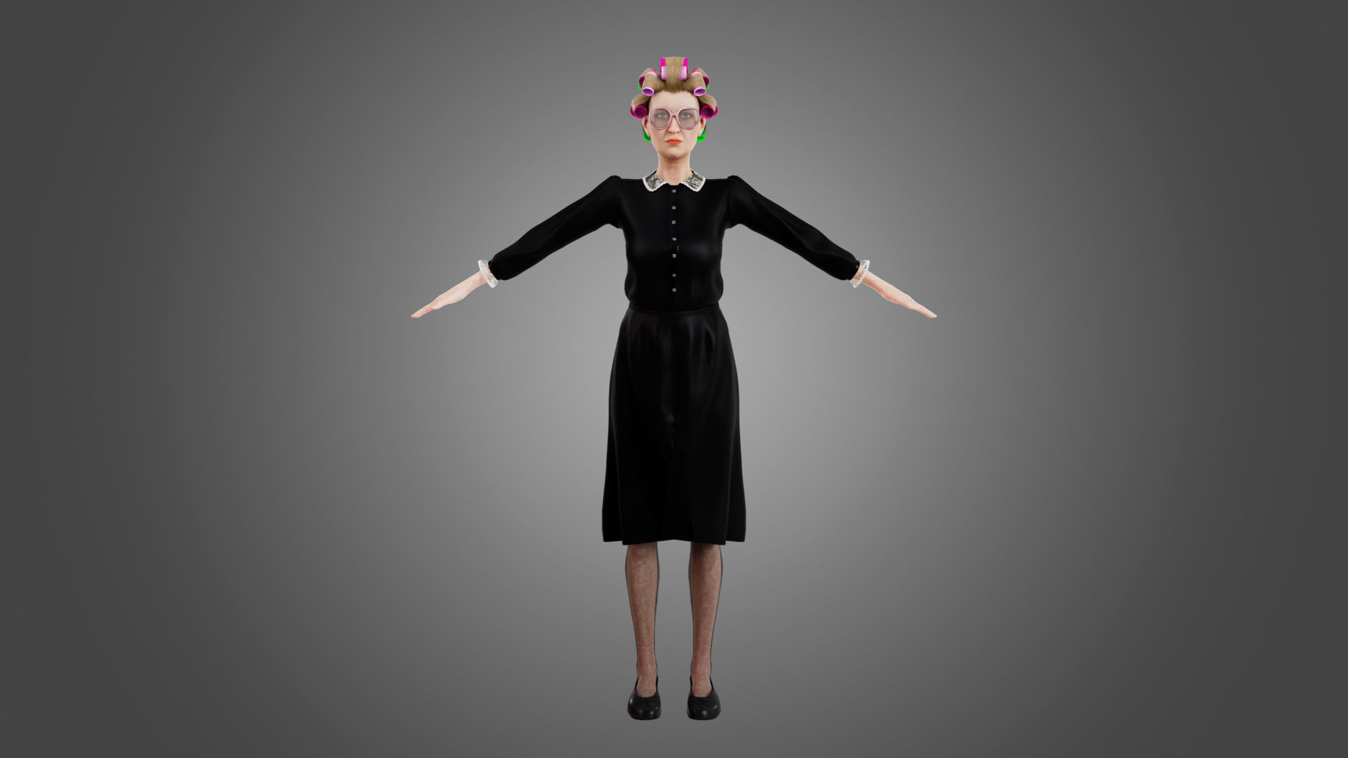Fashionable old lady Rigged Low-poly 3D model_3