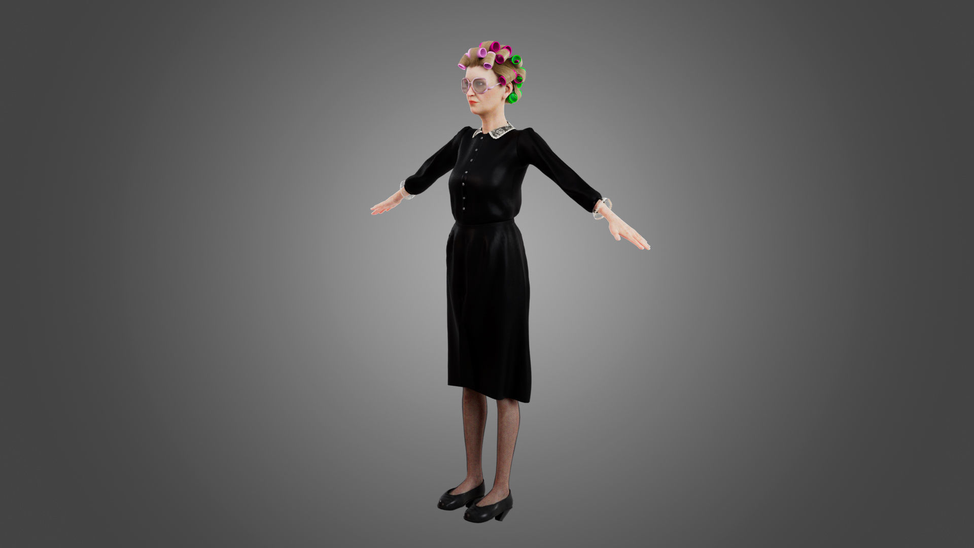 Fashionable old lady Rigged Low-poly 3D model_4