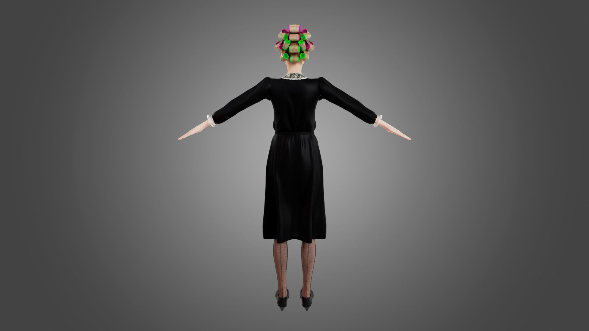Fashionable old lady Rigged Low-poly 3D model_7