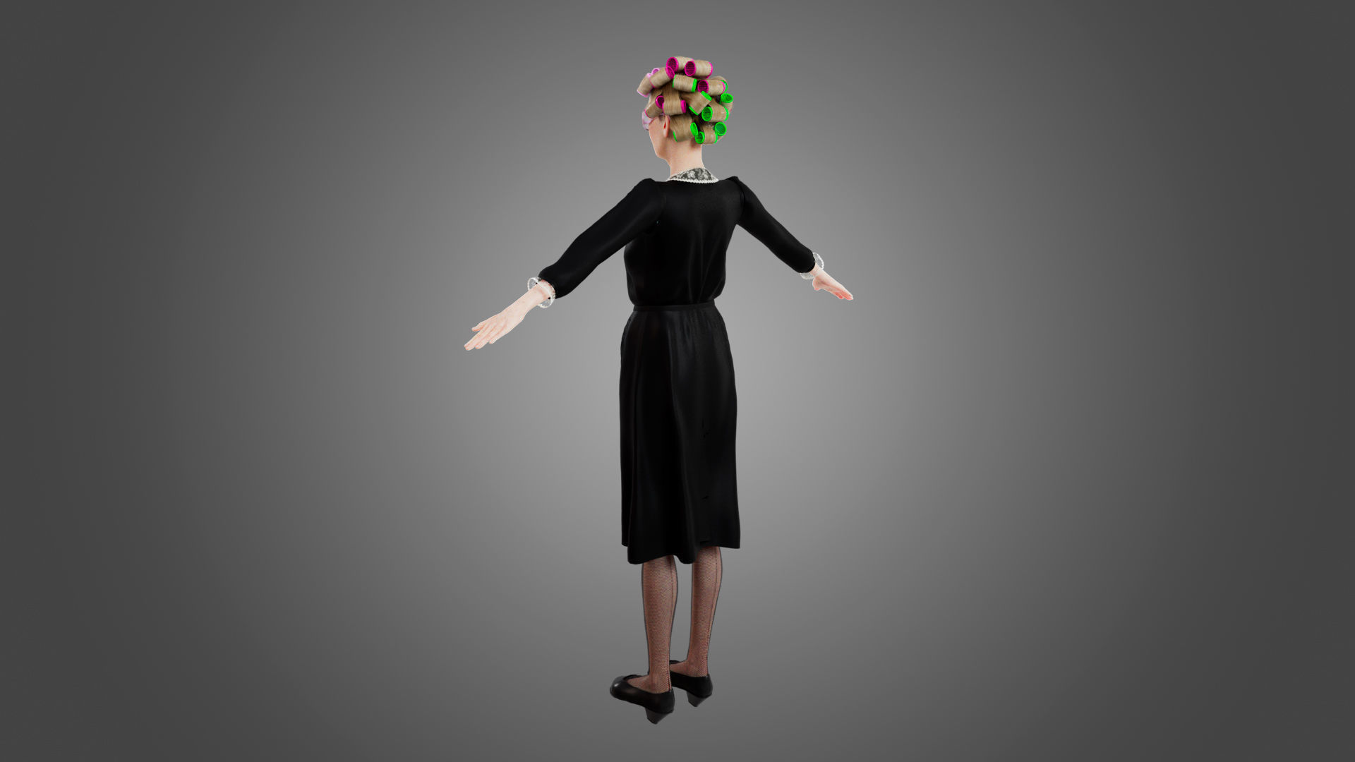 Fashionable old lady Rigged Low-poly 3D model_6