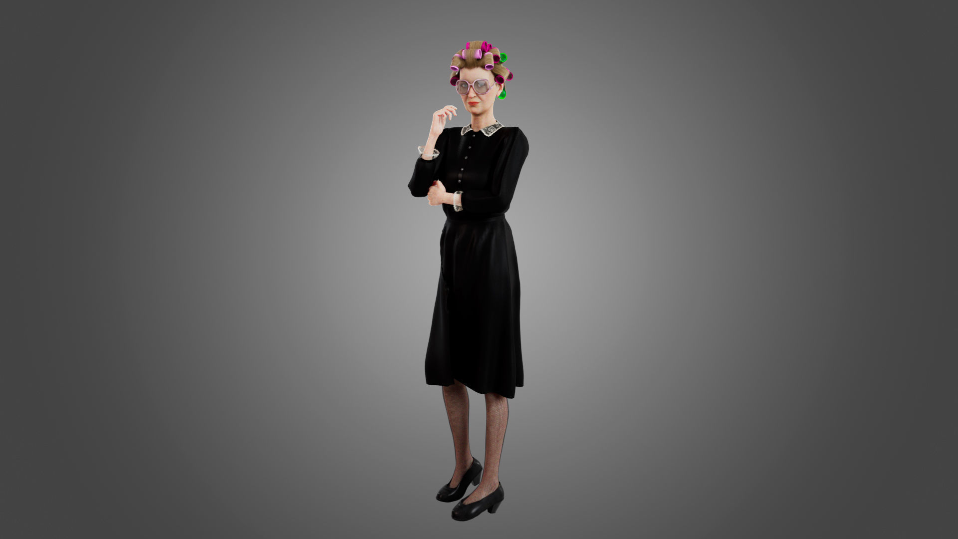 Fashionable old lady Rigged Low-poly 3D model_2