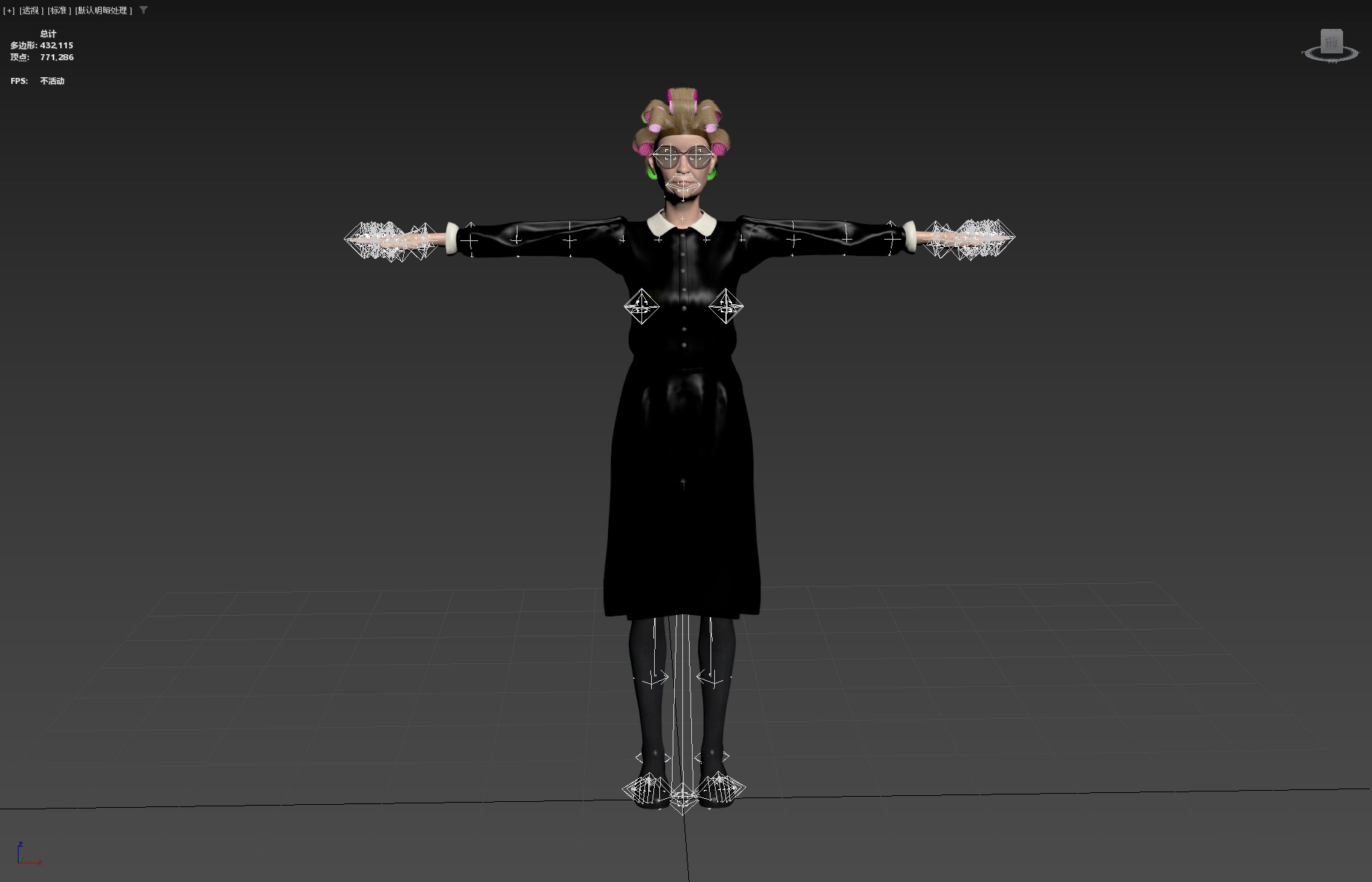 Fashionable old lady Rigged Low-poly 3D model_20