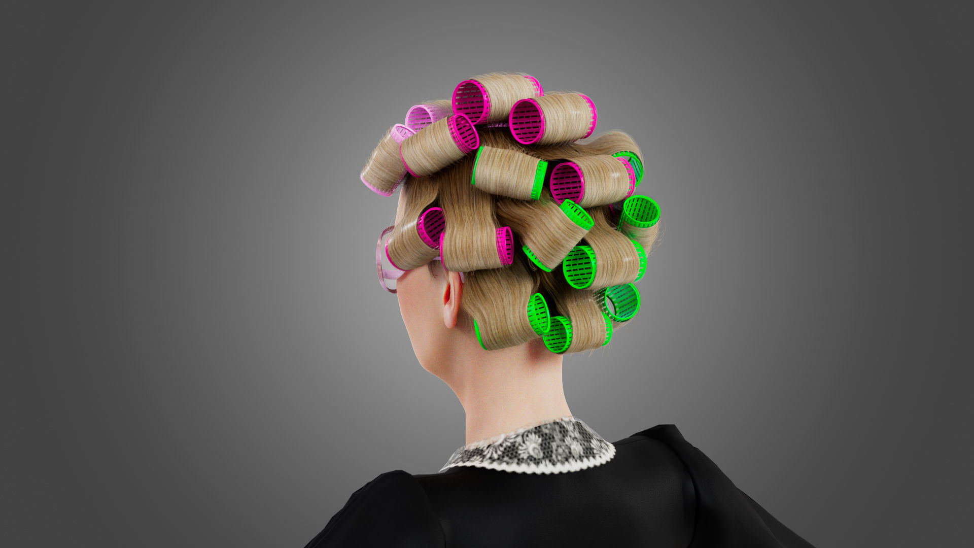 Fashionable old lady Rigged Low-poly 3D model_11