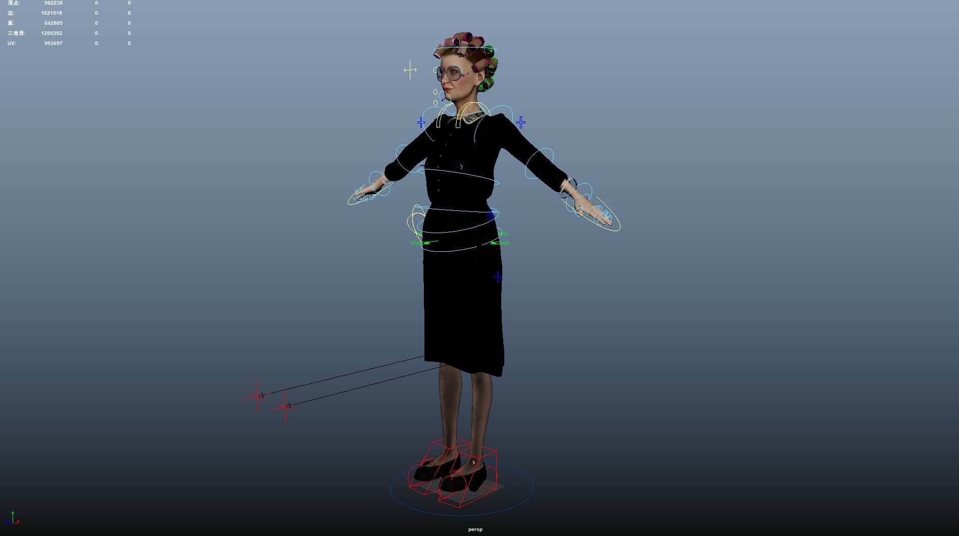 Fashionable old lady Rigged Low-poly 3D model_15