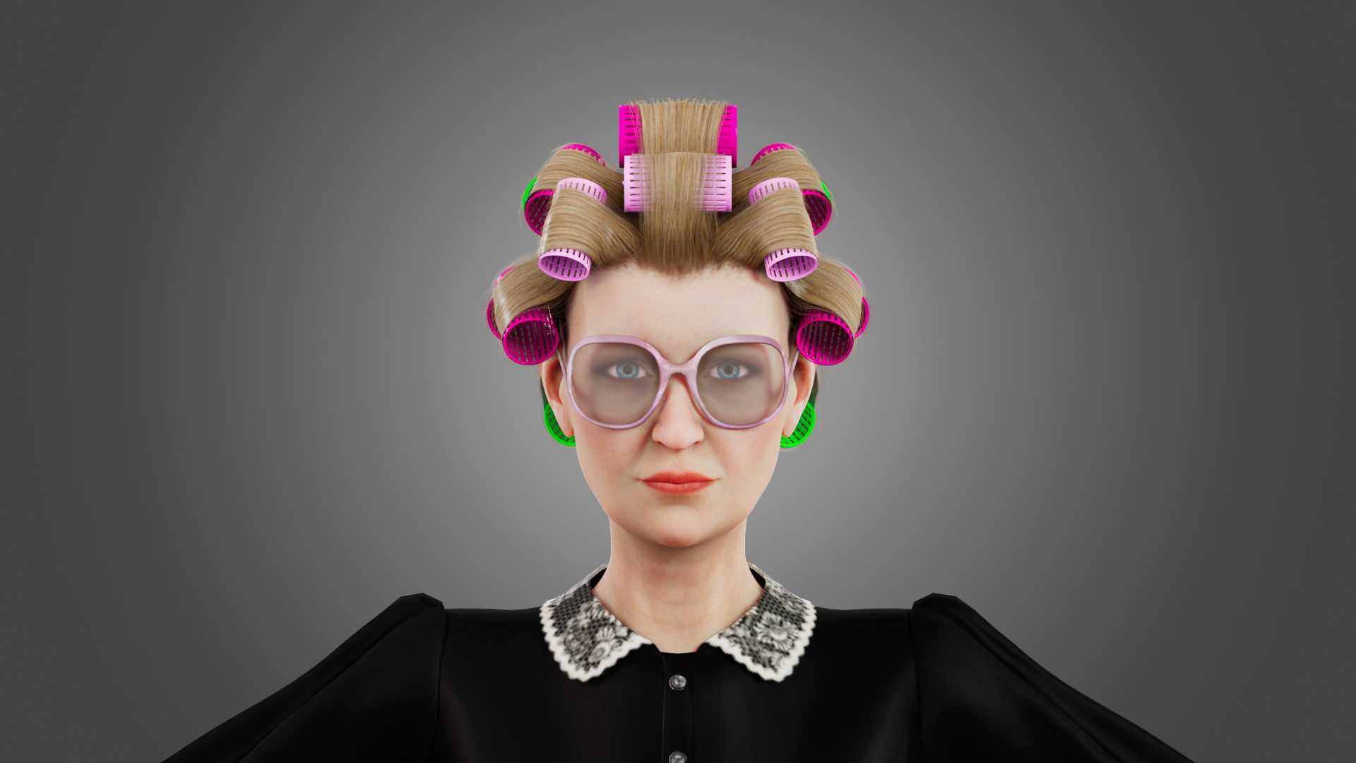 Fashionable old lady Rigged Low-poly 3D model_8