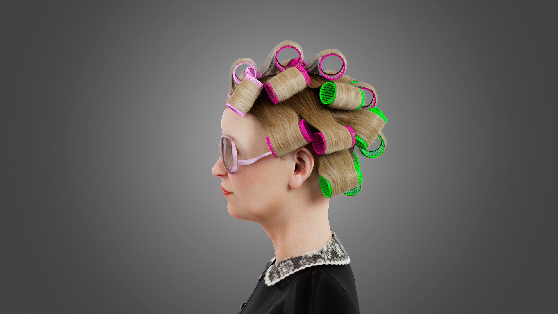 Fashionable old lady Rigged Low-poly 3D model_10