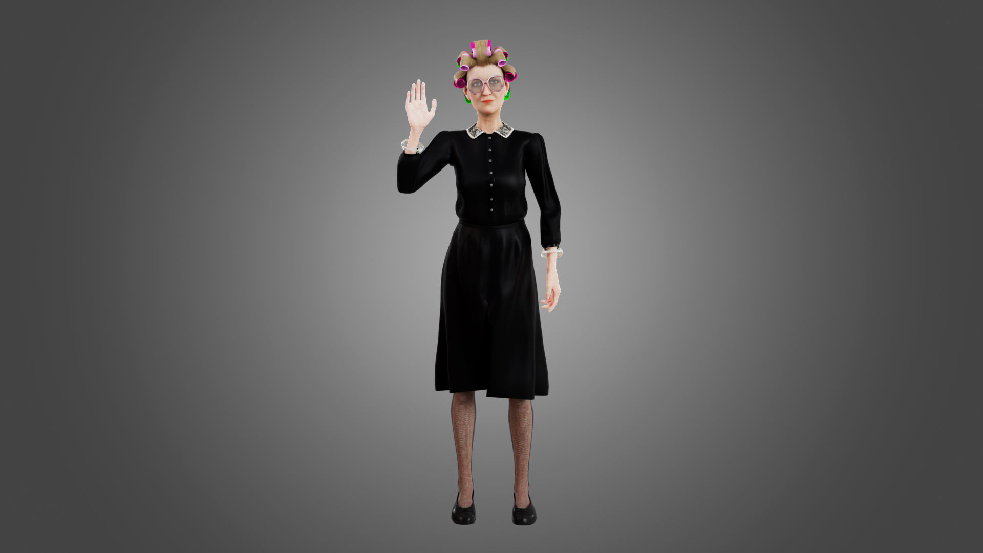 Fashionable old lady Rigged Low-poly 3D model_1