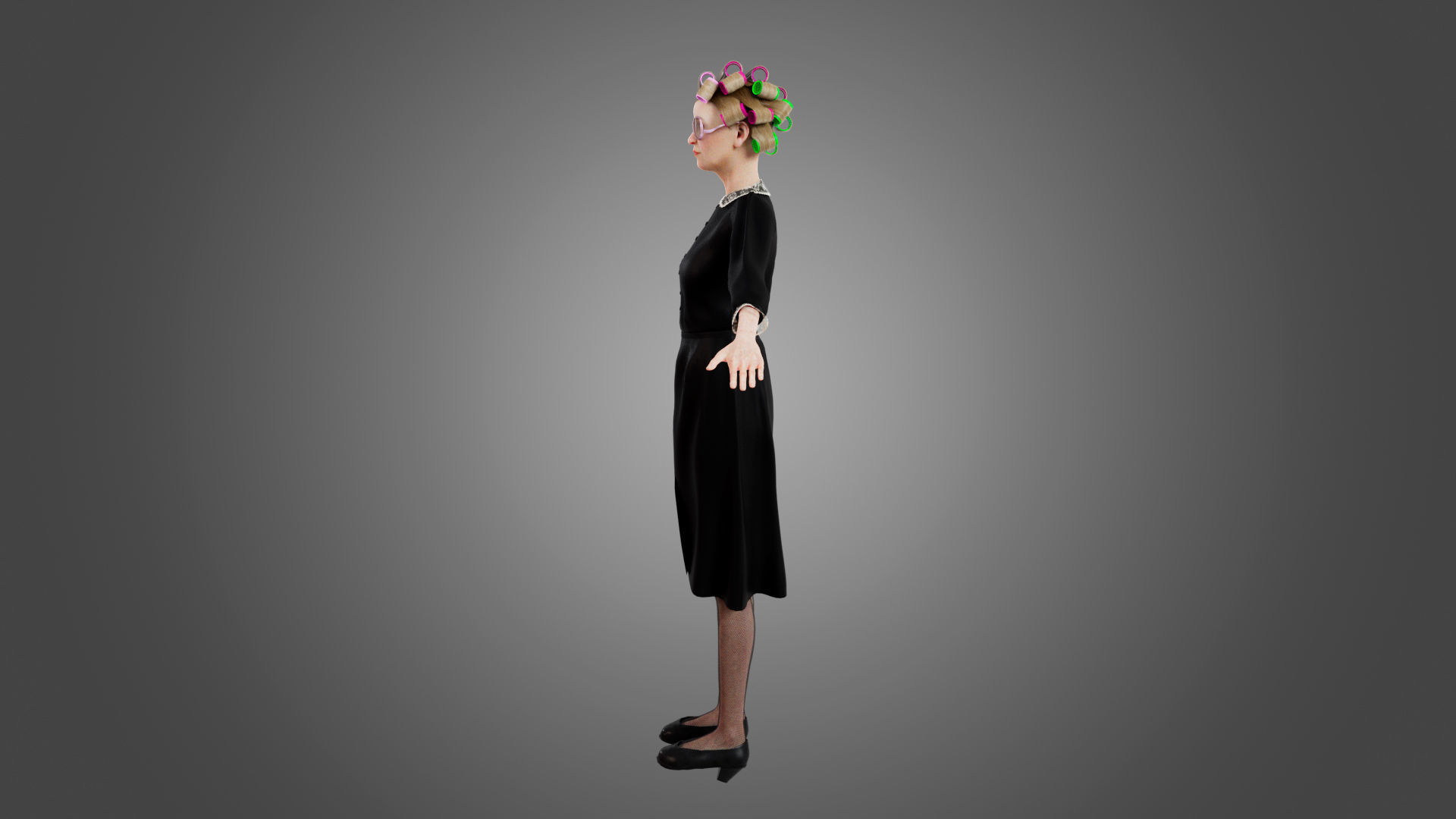 Fashionable old lady Rigged Low-poly 3D model_5