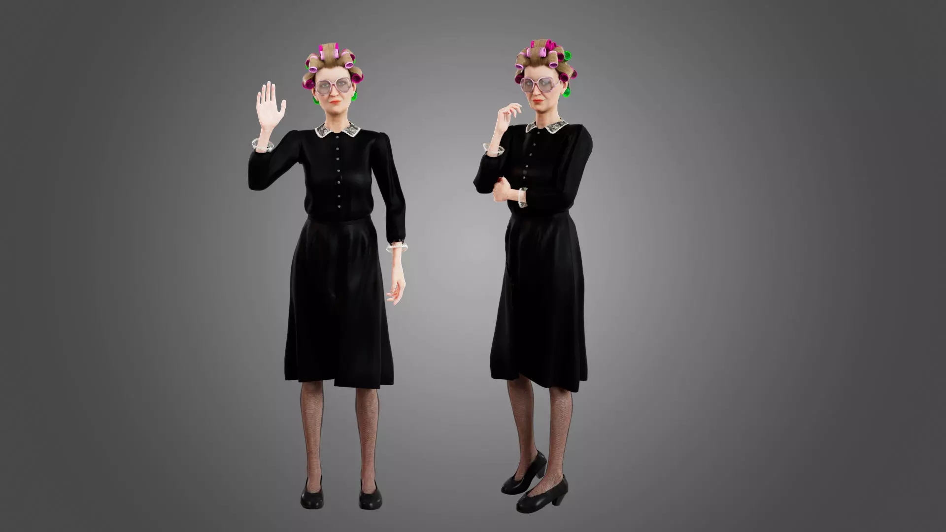 Fashionable old lady Rigged Low-poly 3D model_0