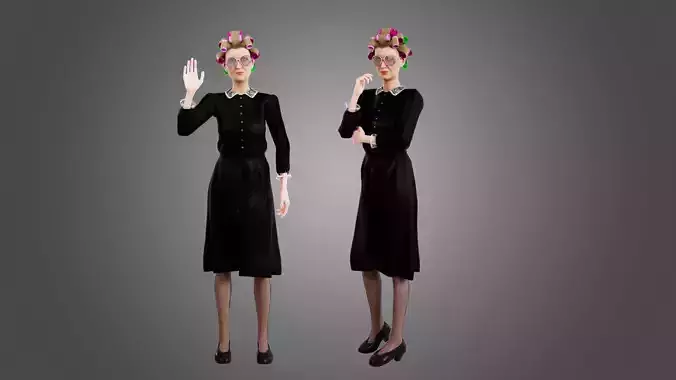 Fashionable old lady Rigged Low-poly 3D model