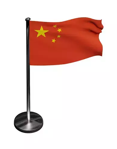 Chinese flag on chrome pole 3D model
