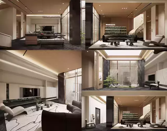 Modern villa basement living room entrance entrance island