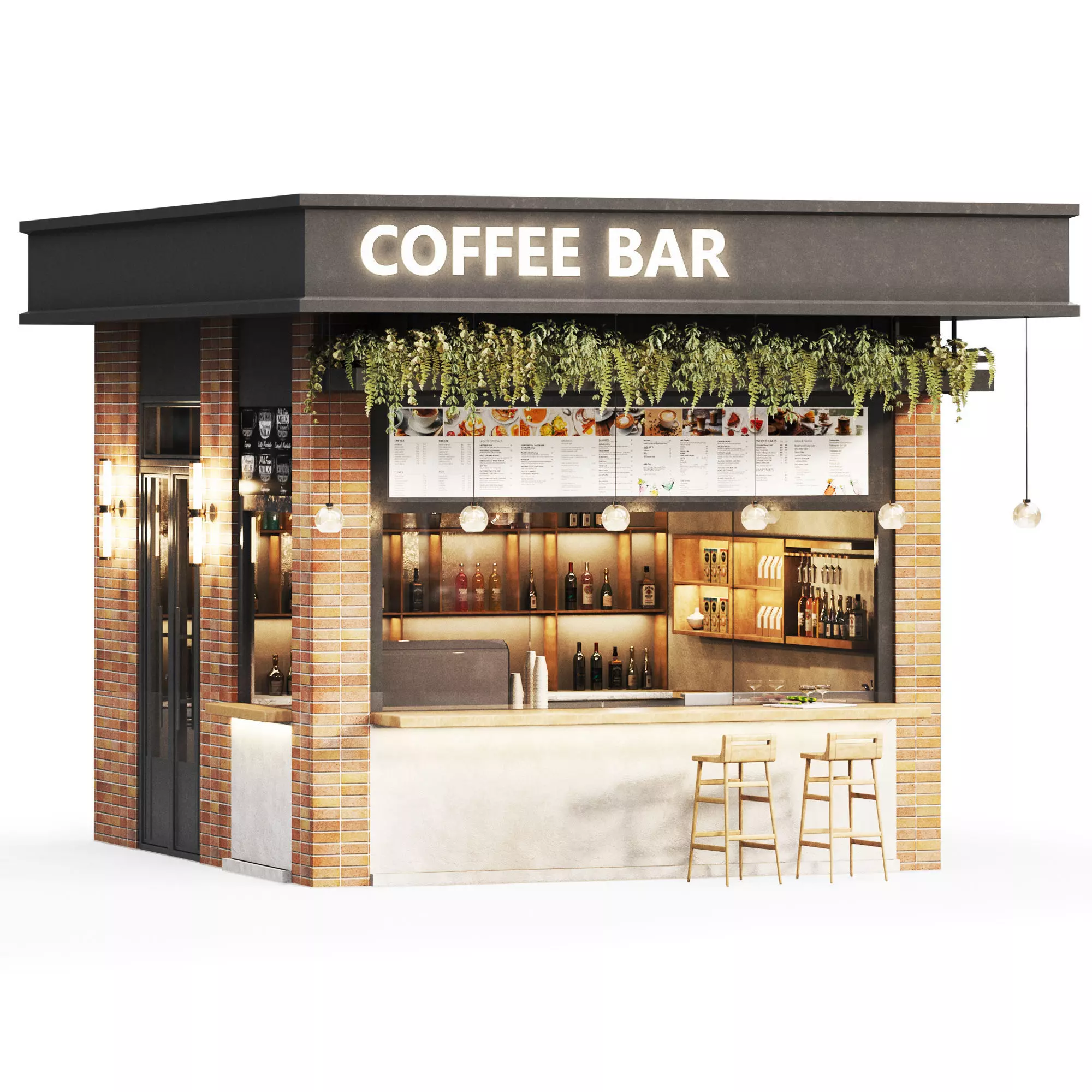 Outdoor cafe  coffee to go  streetcafe Low-poly 3D model_0