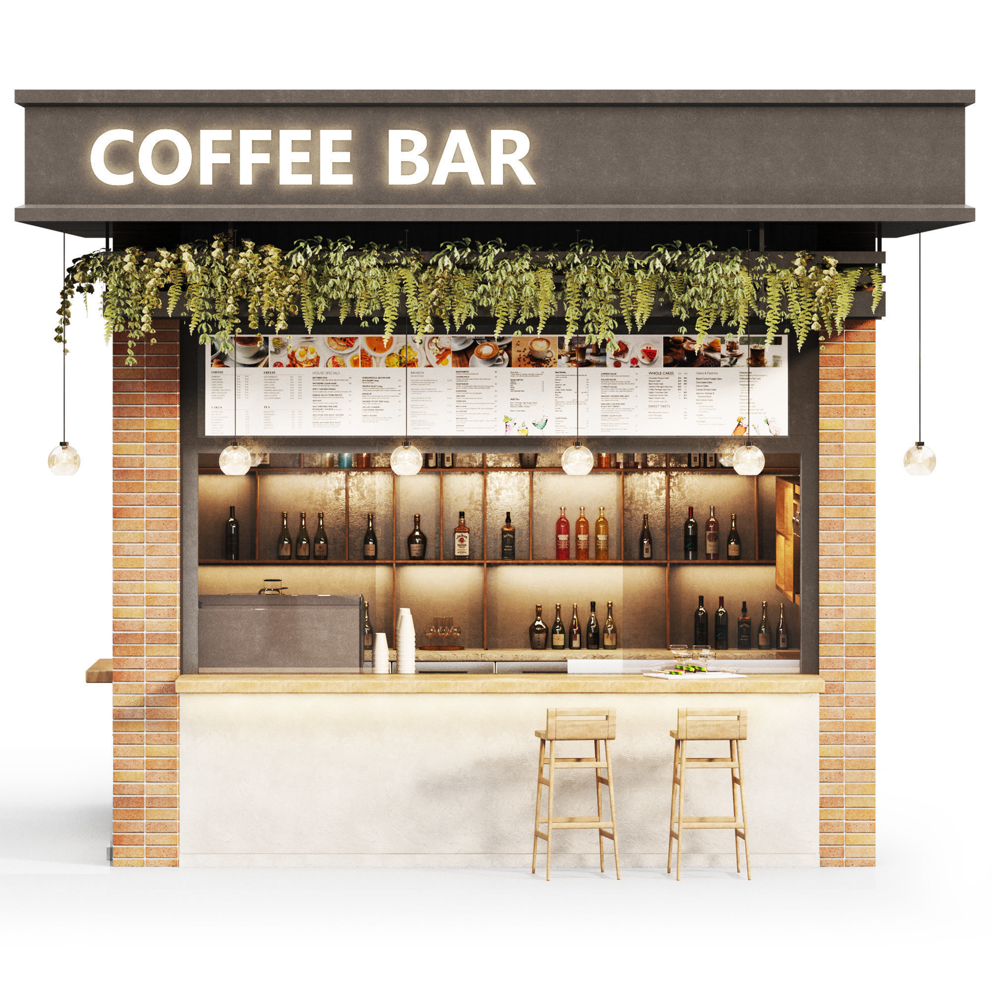 Outdoor cafe  coffee to go  streetcafe Low-poly 3D model_1
