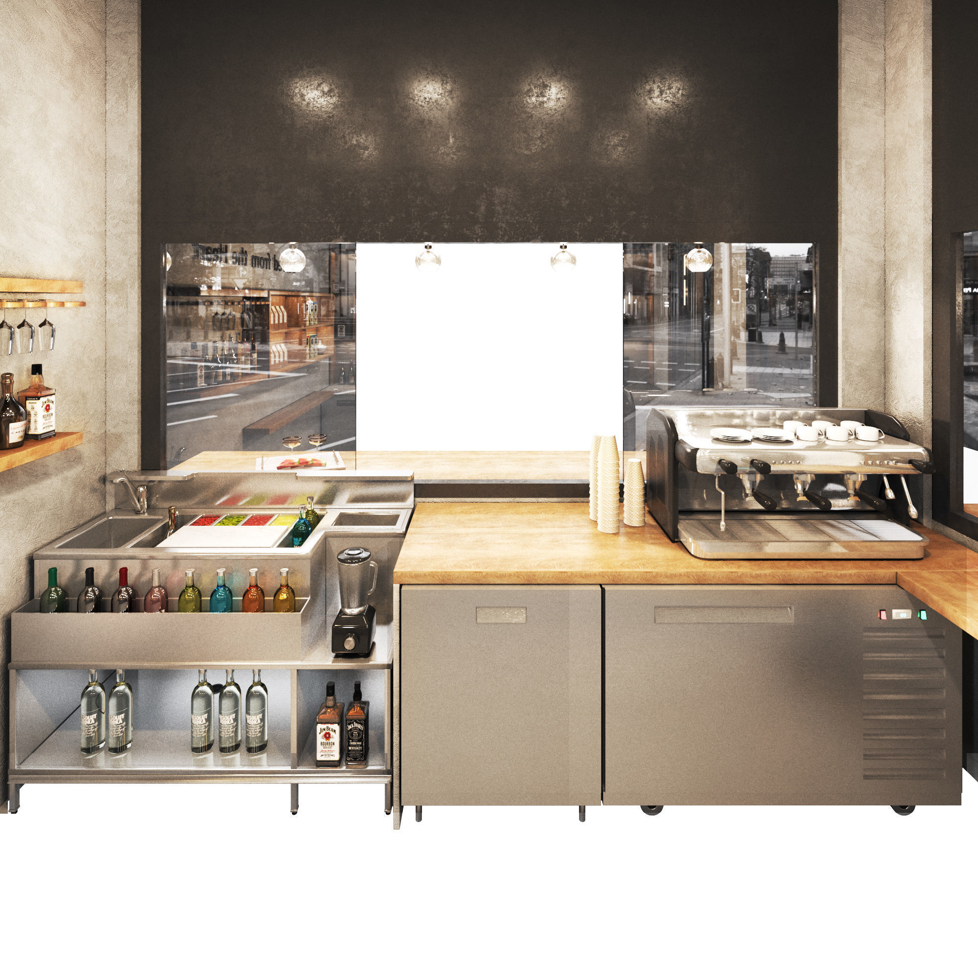 Outdoor cafe  coffee to go  streetcafe Low-poly 3D model_2