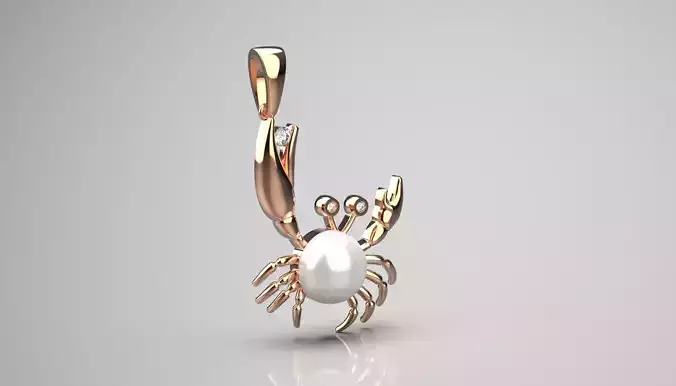 Rose gold stl pendant lobster design pearl diamonds model pp0031 3D print model