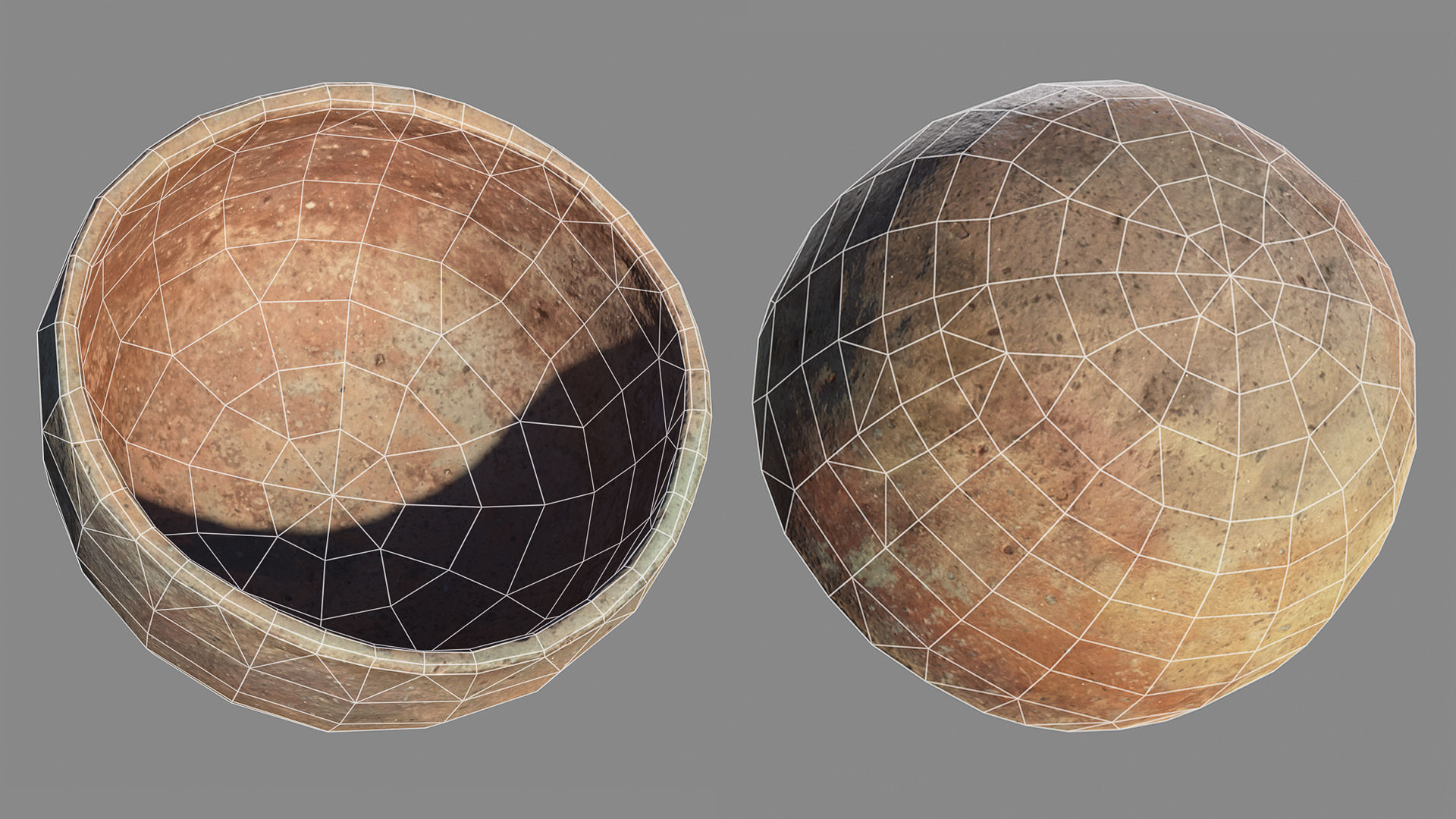 Ancient clay bowl Low-poly 3D model_7