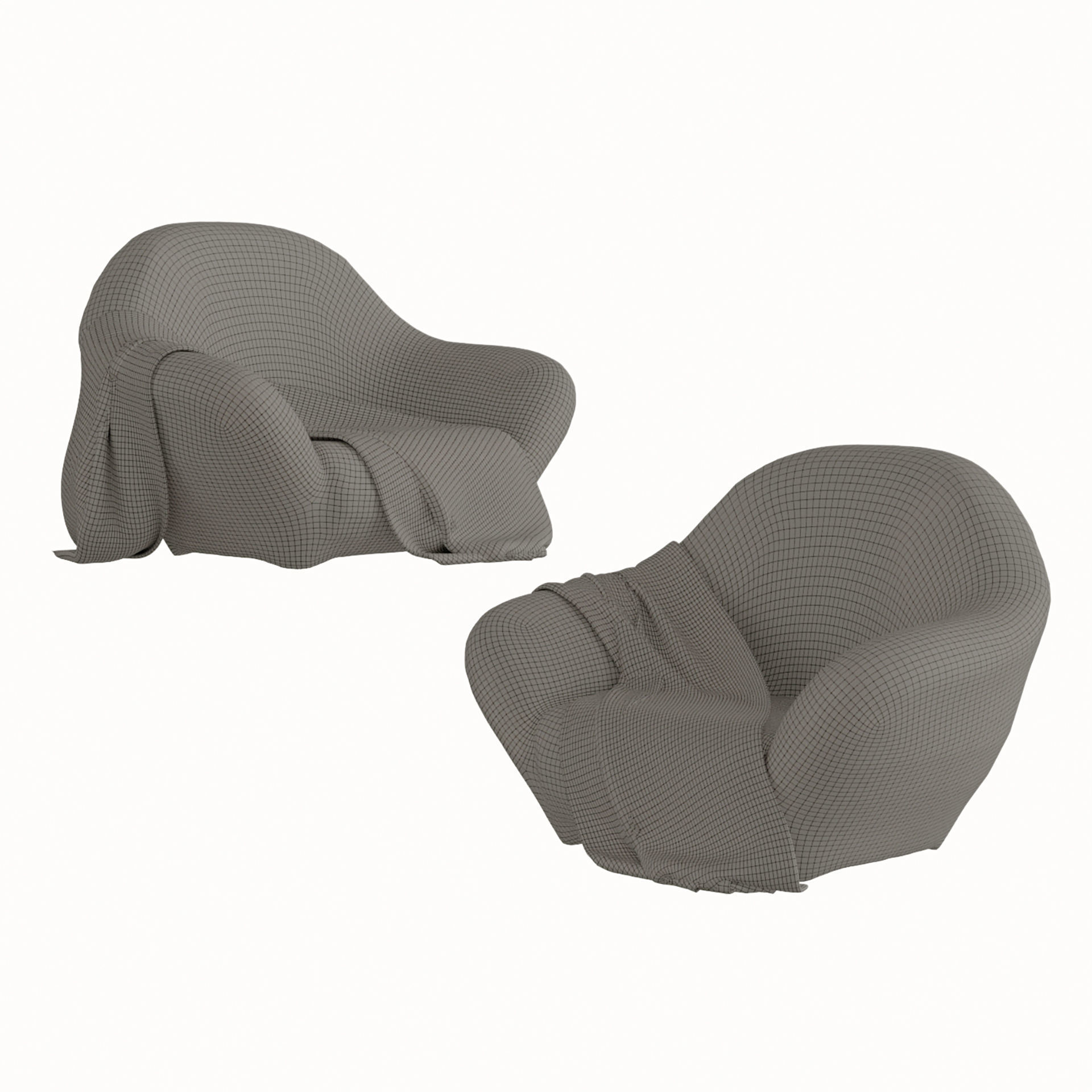French retro lazy sofa Lounge chairs 3D model_1