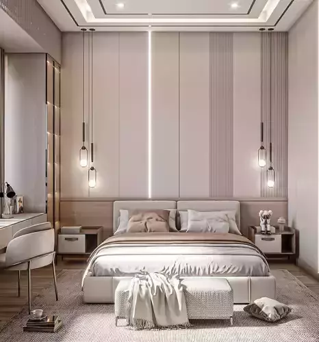 Luxury Scene Bedroom Minimalist Modern Style 3D Model 