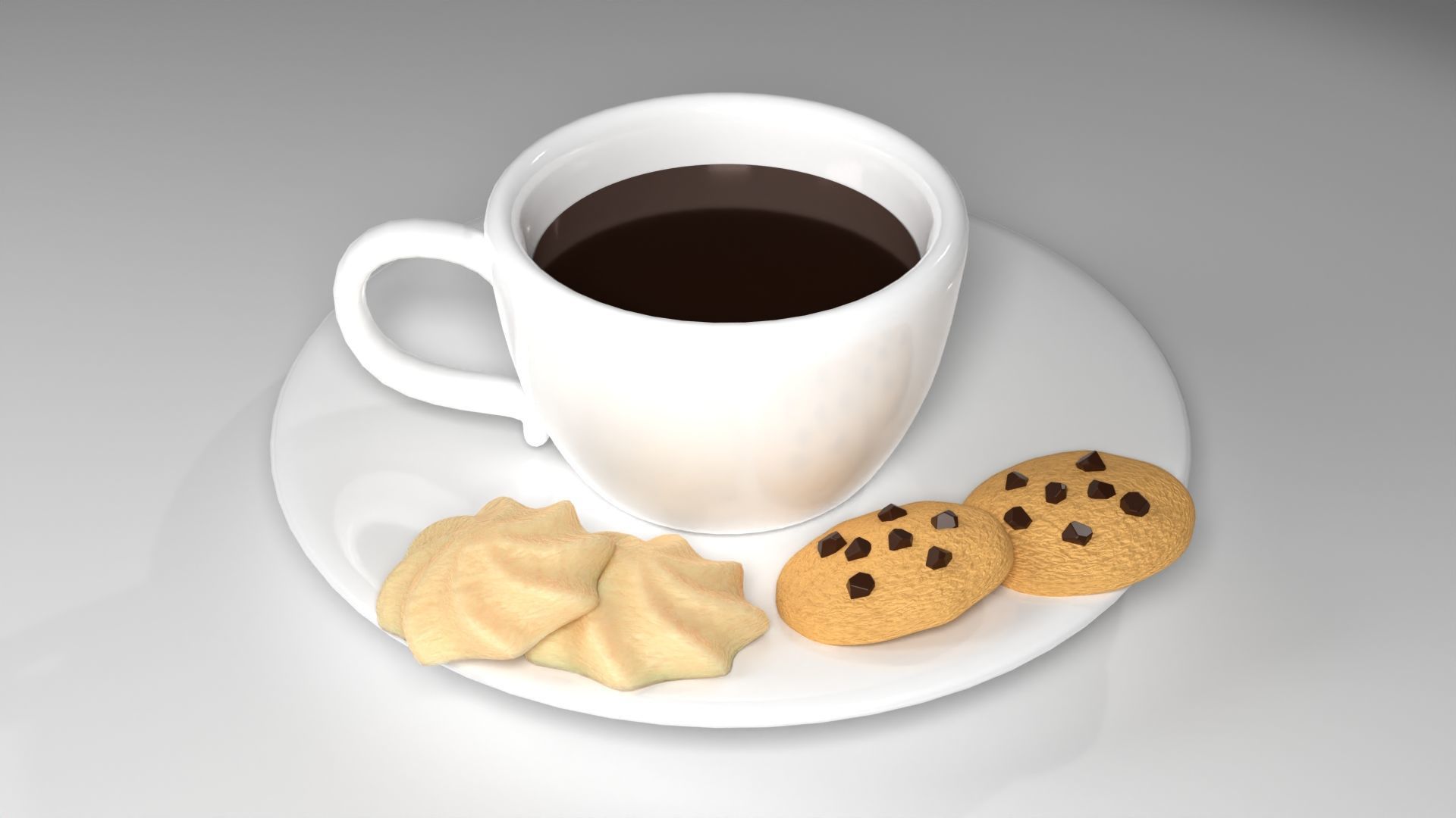 A cup of coffee with cookies and chocolate chip cookies 3D model_3