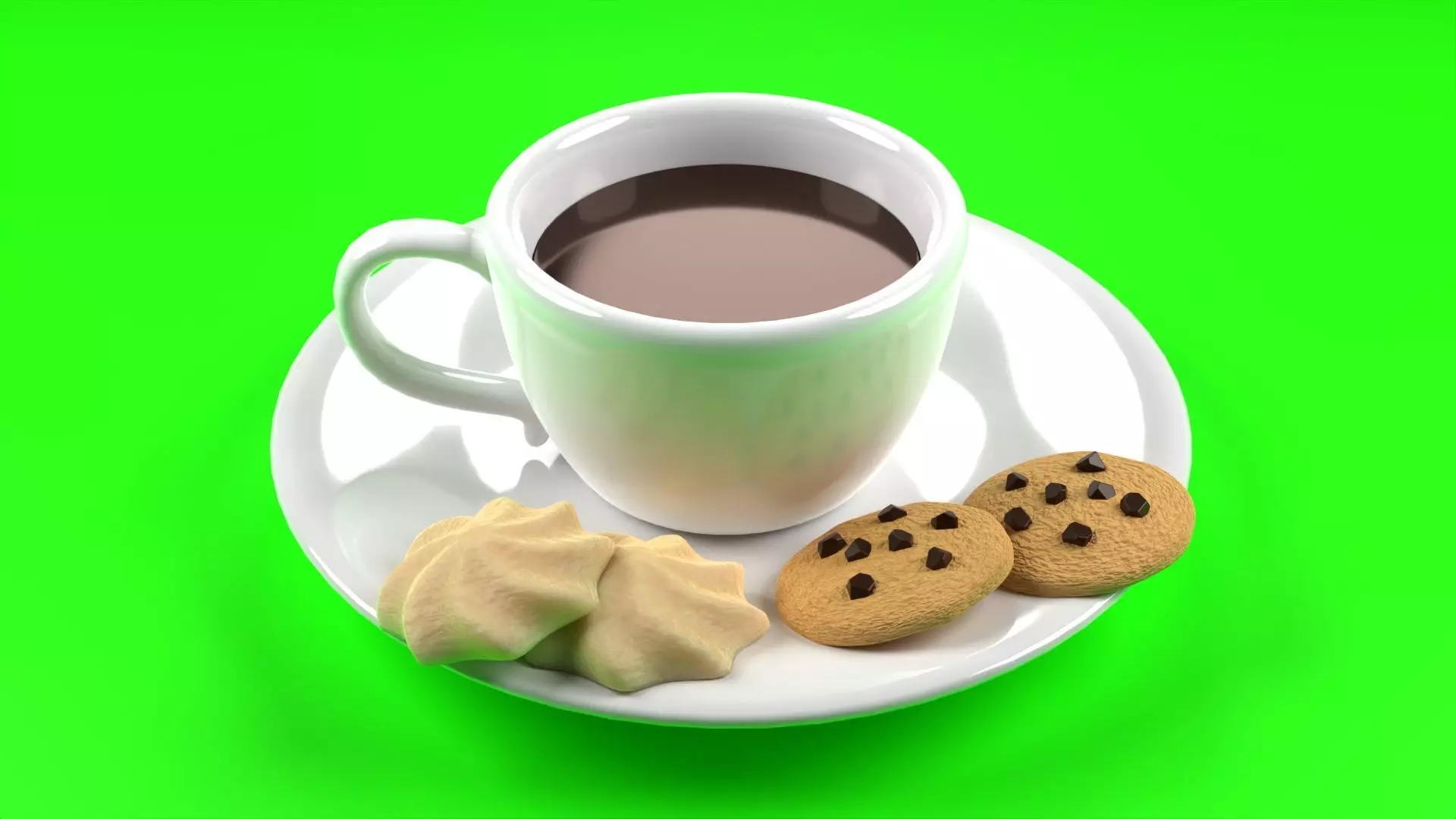 A cup of coffee with cookies and chocolate chip cookies 3D model_0