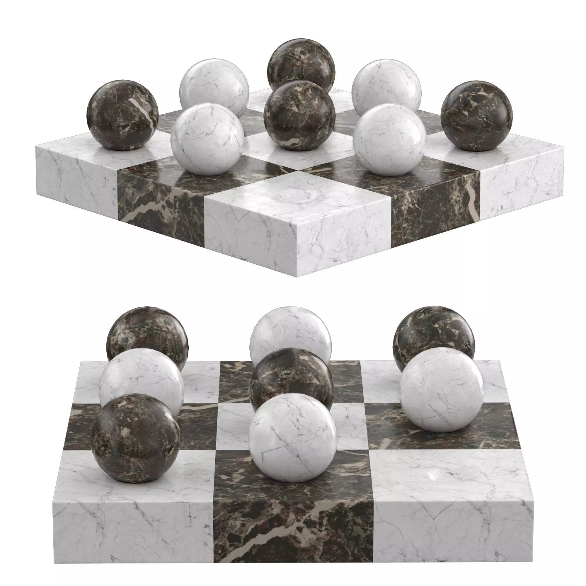 Italian Brown Marble Tic Tac Toe Set 3D model_0
