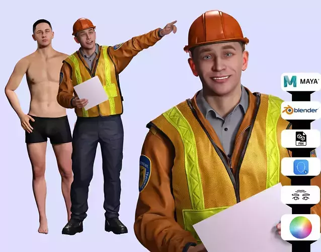 construction worker Men engineer Ready Low-poly 3D model