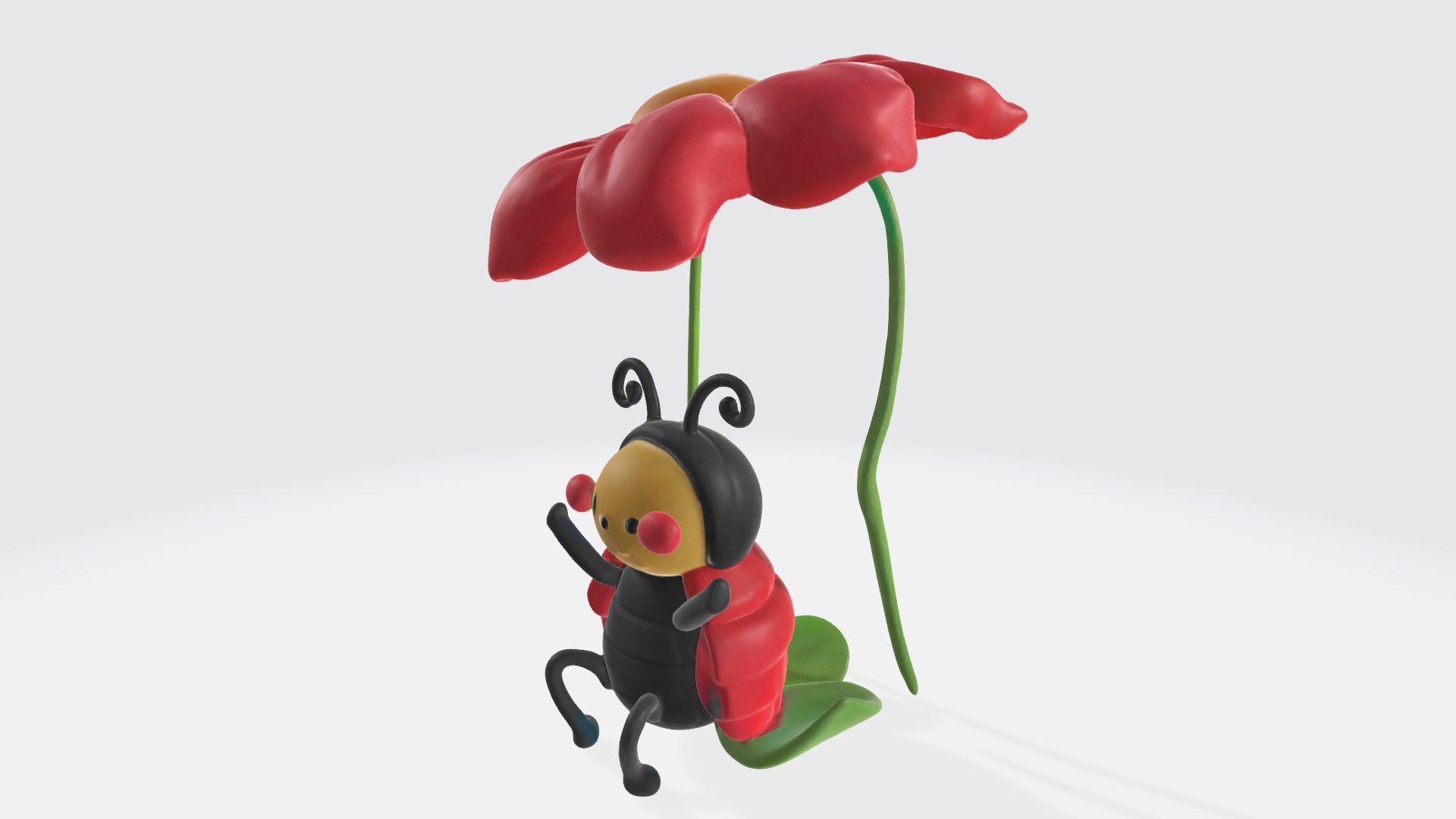 Cute Ladybug Emma on a Flower Wing High Poly 3D model_2