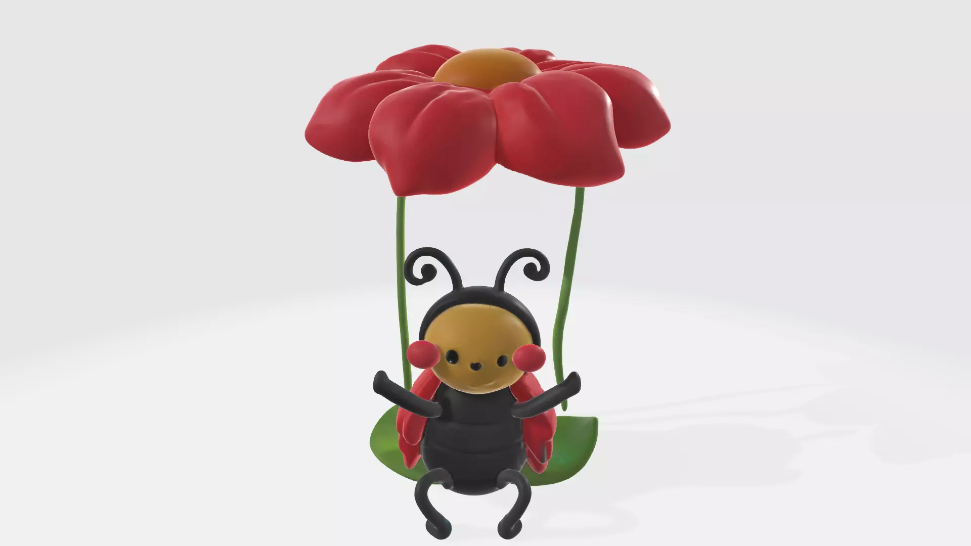 Cute Ladybug Emma on a Flower Wing High Poly 3D model_0