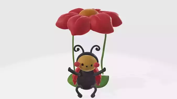 Cute Ladybug Emma on a Flower Wing High Poly