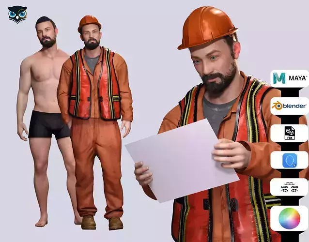 Realistic 3D Construction Worker Character Model Low-poly 3D model