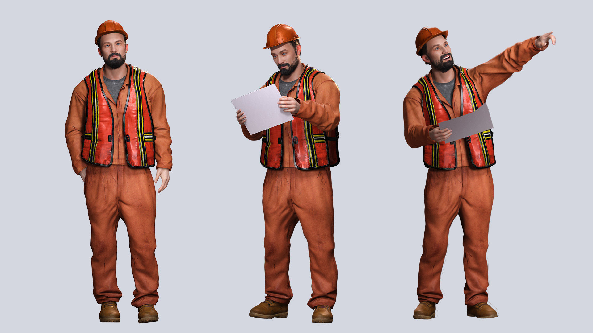 Realistic 3D Construction Worker Character Model Low-poly 3D model_2