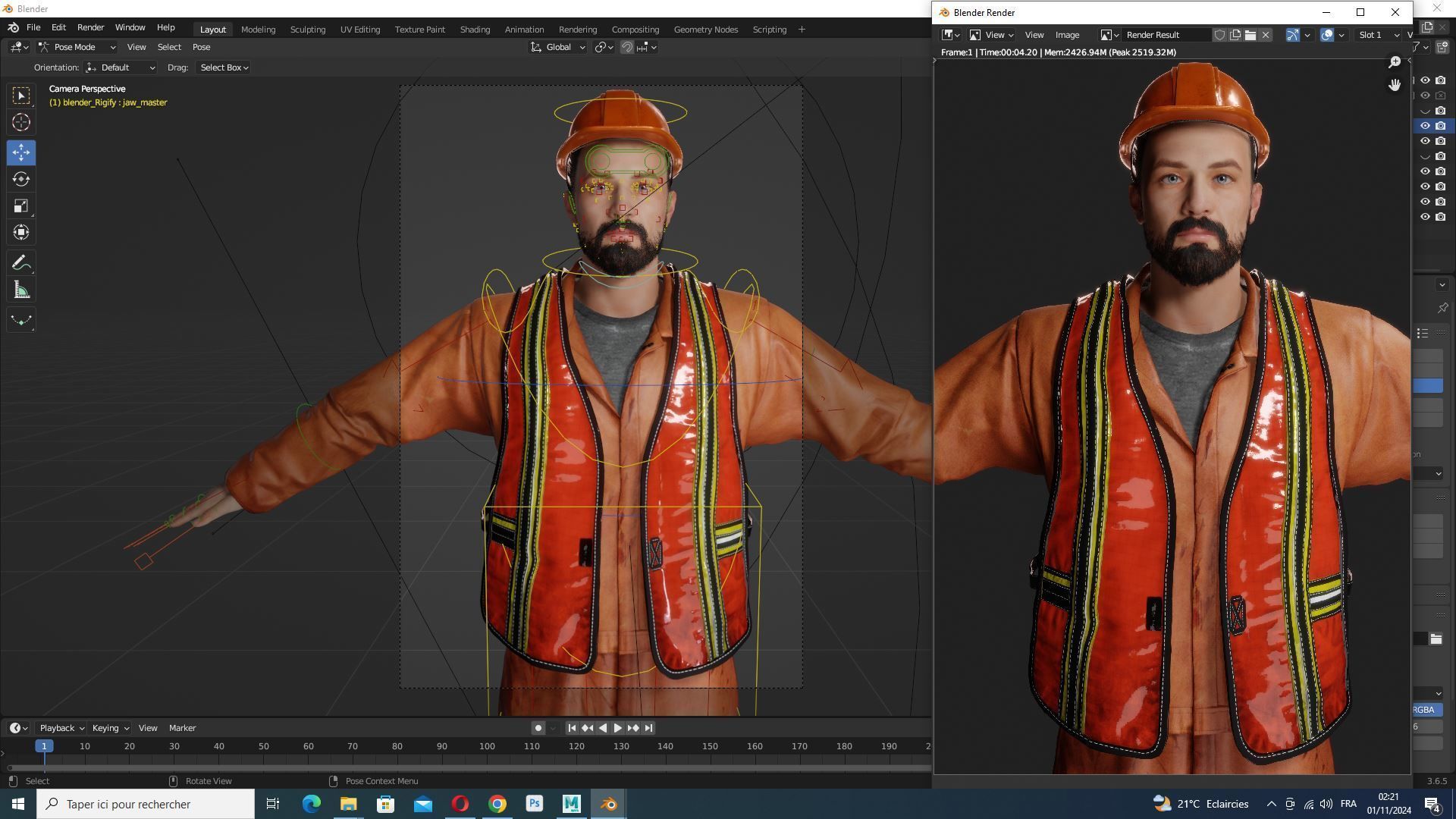 Realistic 3D Construction Worker Character Model Low-poly 3D model_15
