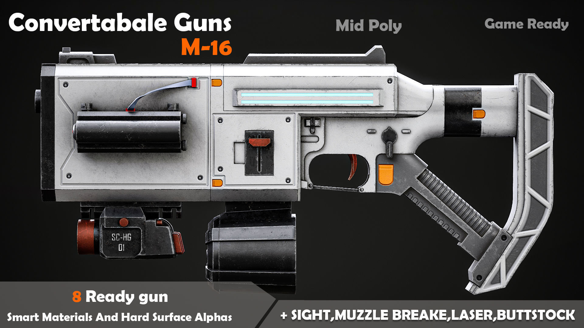 Convertable Guns M16 Low-poly 3D model_2