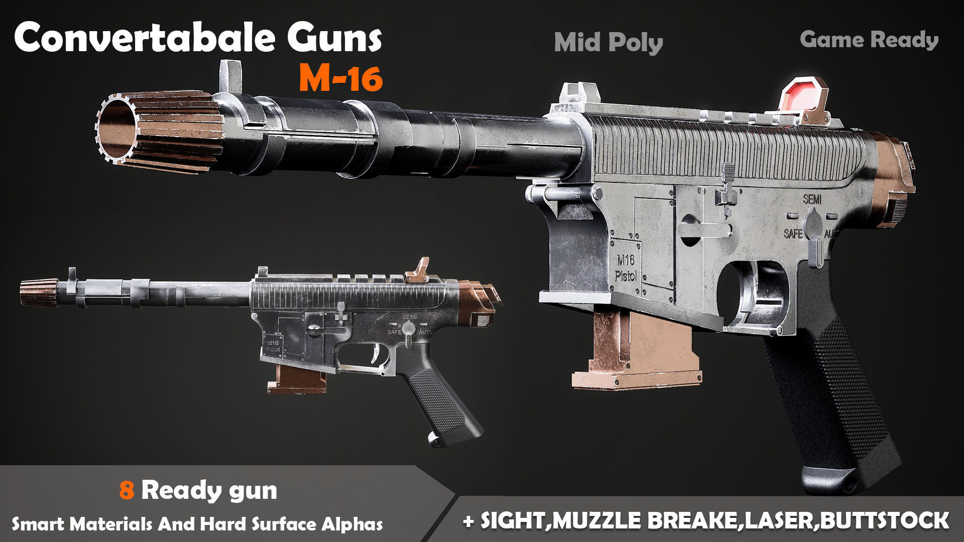 Convertable Guns M16 Low-poly 3D model_4