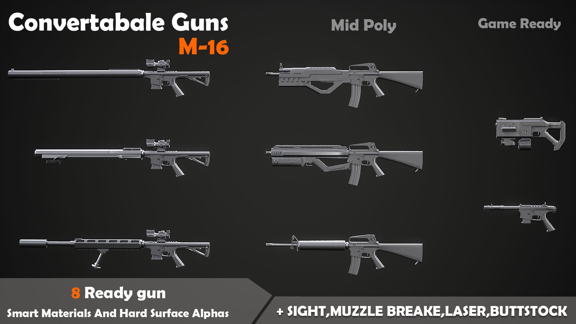 Convertable Guns M16 Low-poly 3D model_5