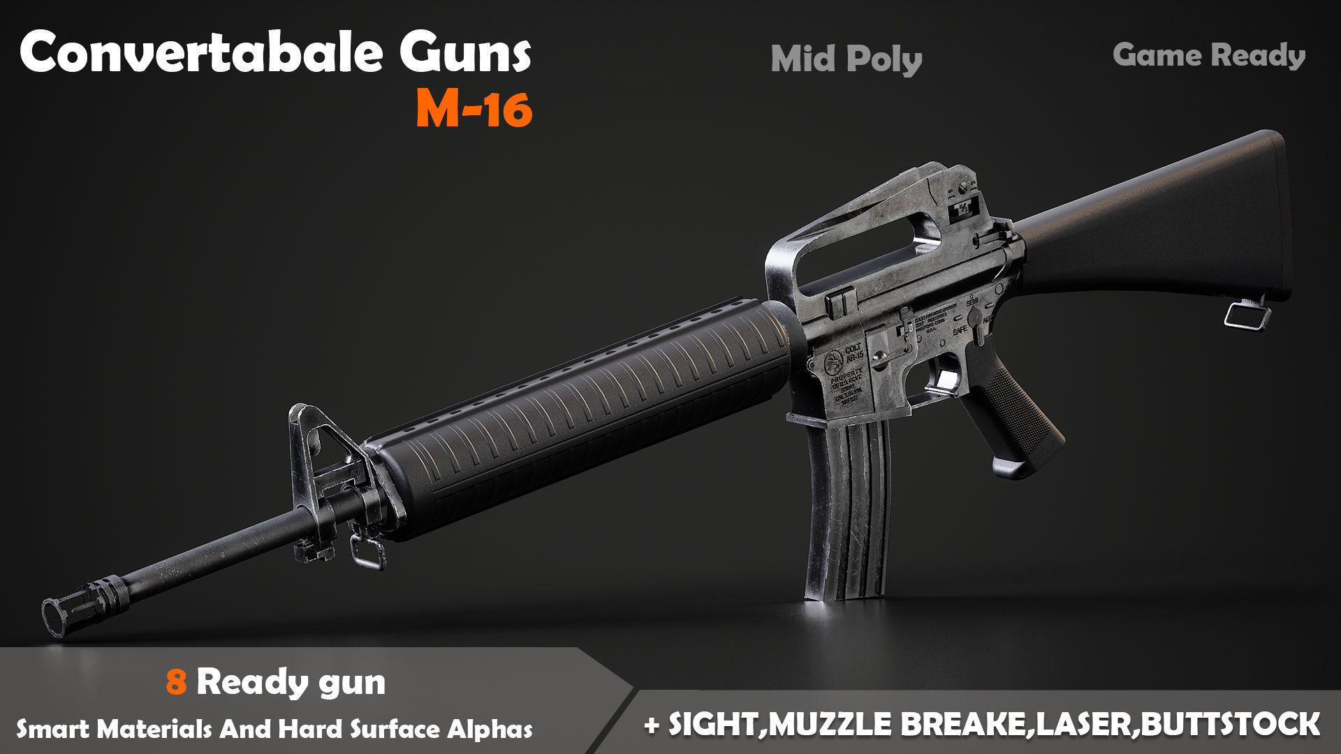 Convertable Guns M16 Low-poly 3D model_6
