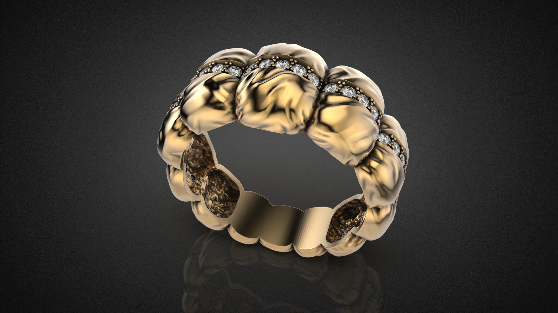 Diamond Down Jacket ring R53 all sizes 3D print model_6