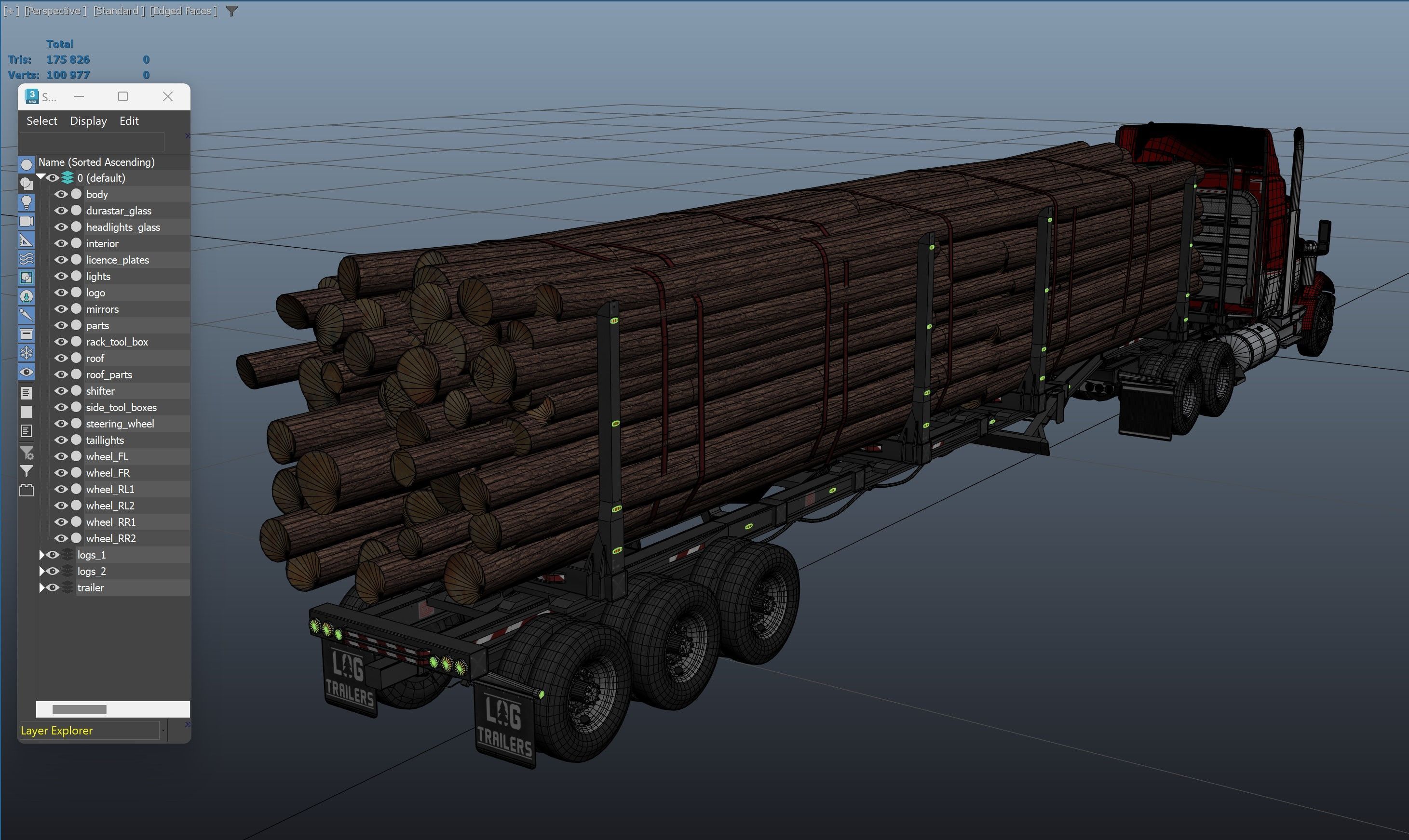 International LoneStar logger semitruck Low-poly 3D model_52