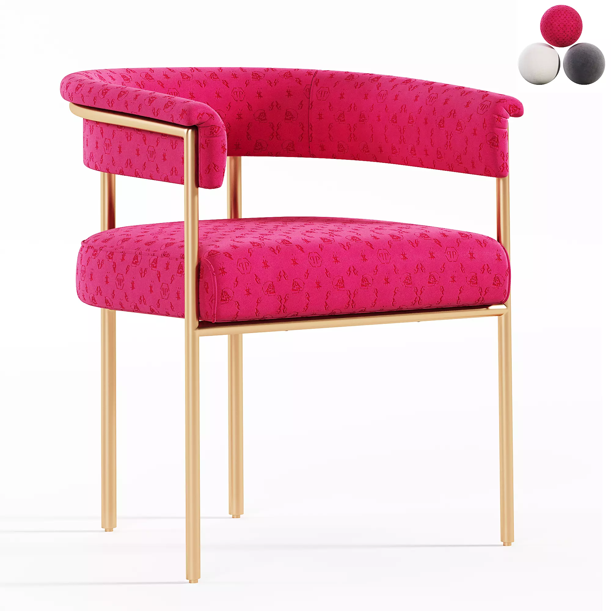 Dining Chair Monogram - Fuchsia Monogram Velvet Low-poly 3D model_0