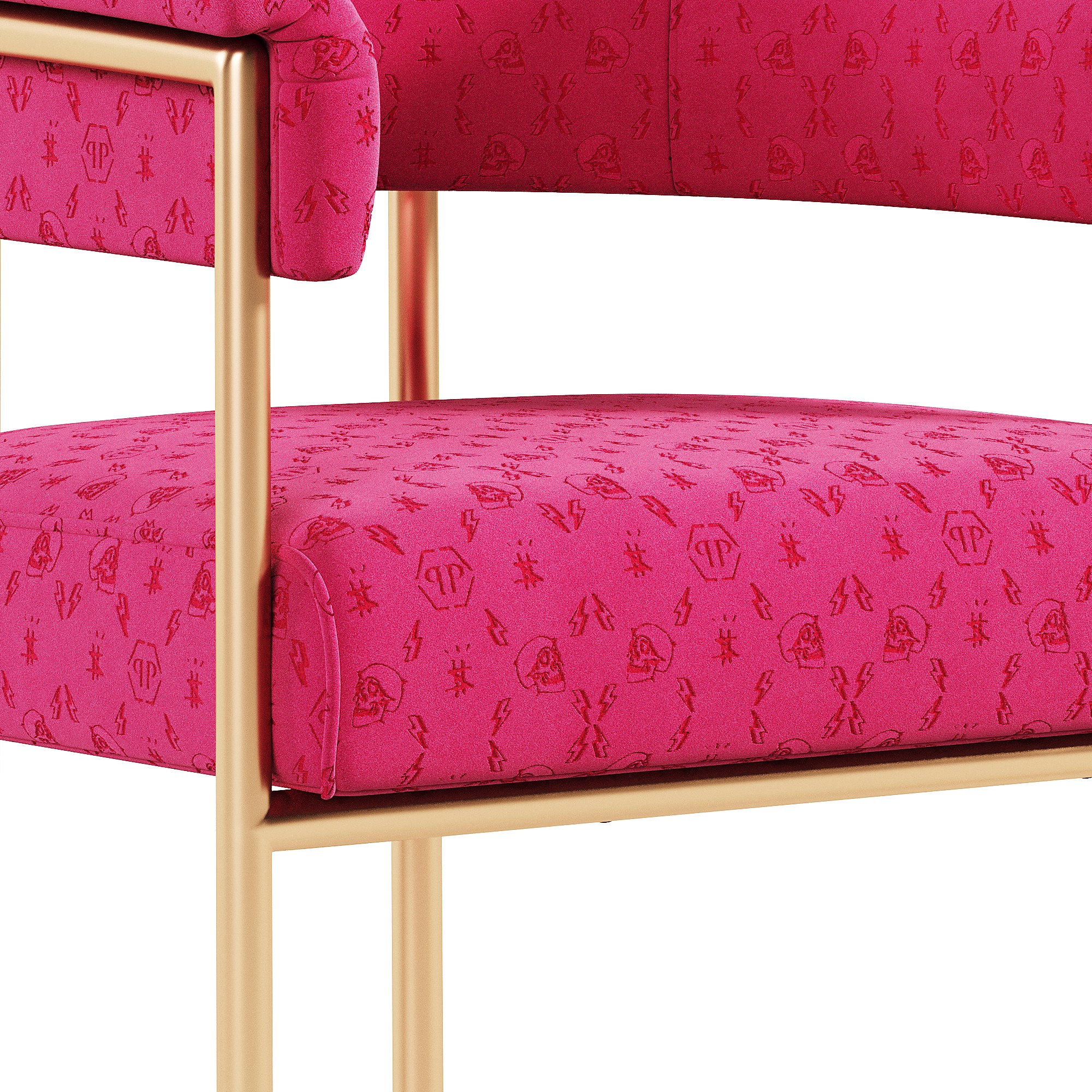 Dining Chair Monogram - Fuchsia Monogram Velvet Low-poly 3D model_3