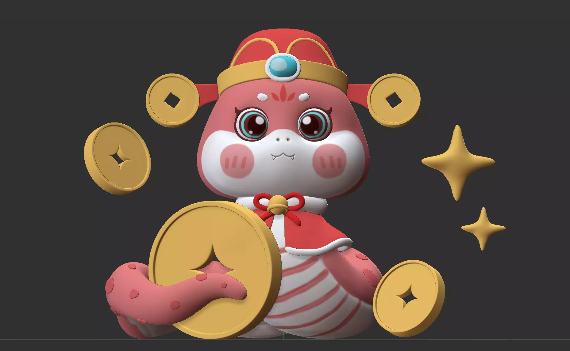 Snake Year IP  Q version cartoon snake Chinese Zodiac Snake 3D model_0