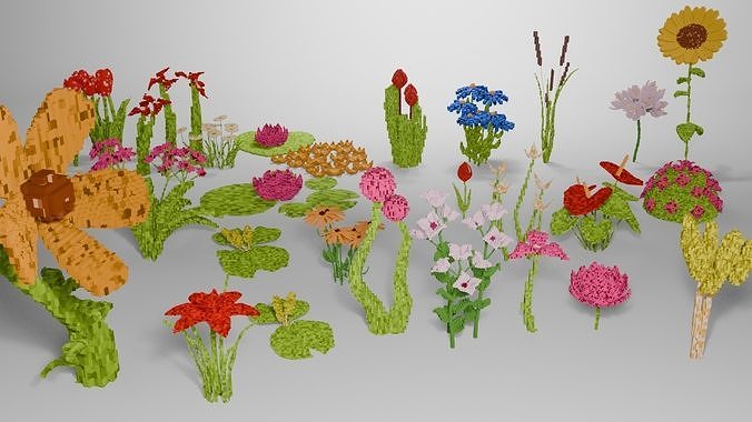 Stylized Flowers - Voxel Flower 3D model