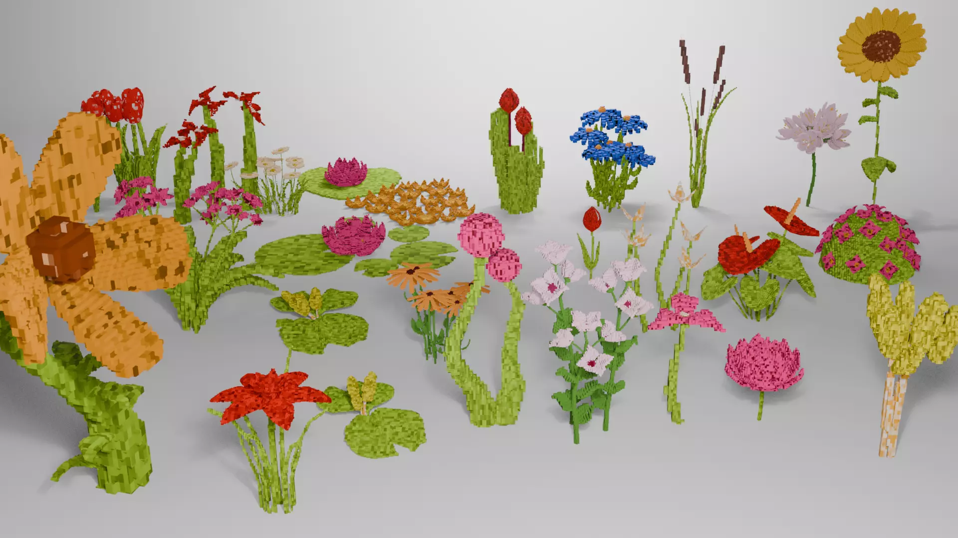 Stylized Flowers - Voxel Flower 3D model_0