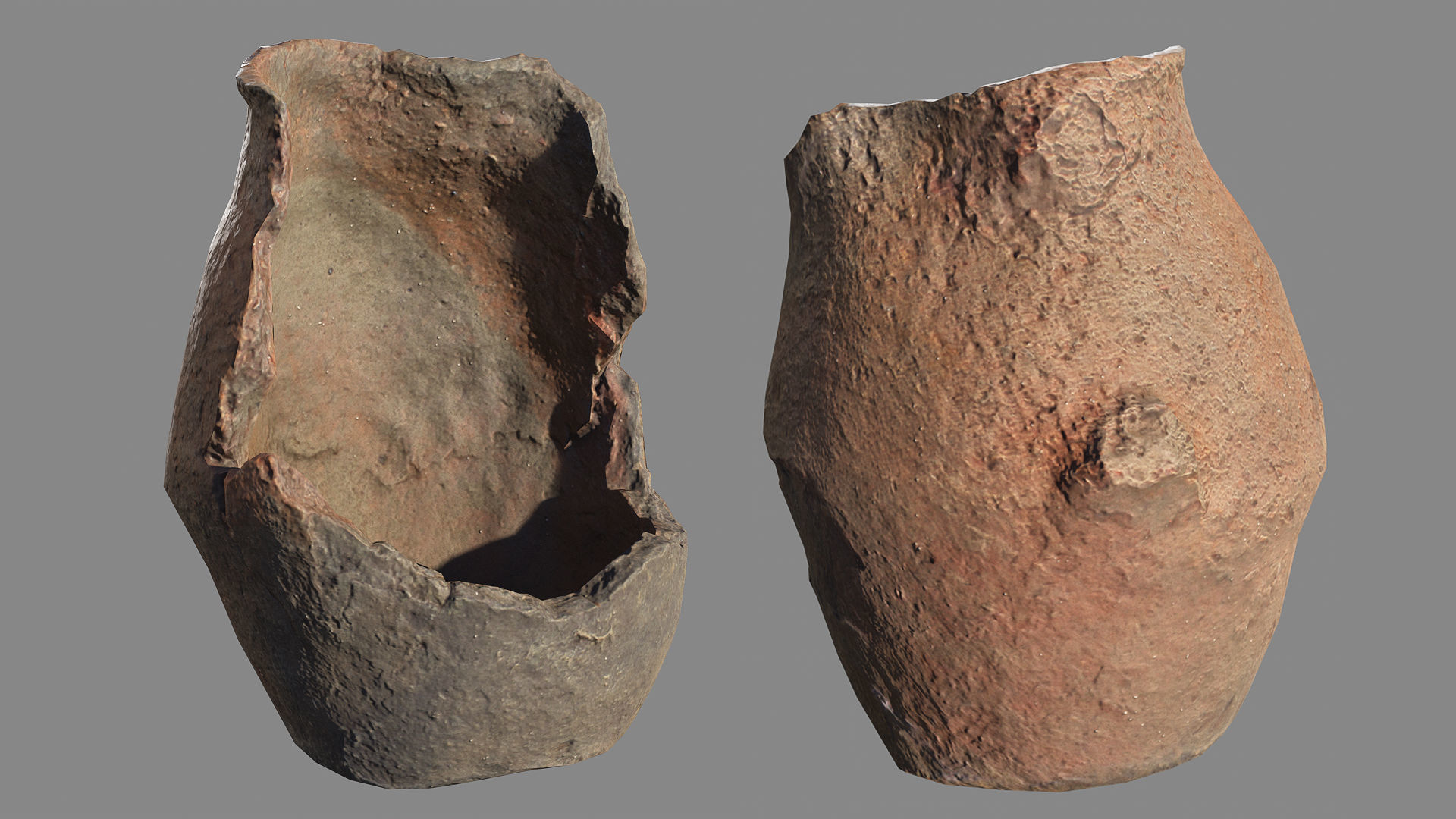 Ancient broken clay jug Low-poly 3D model_1