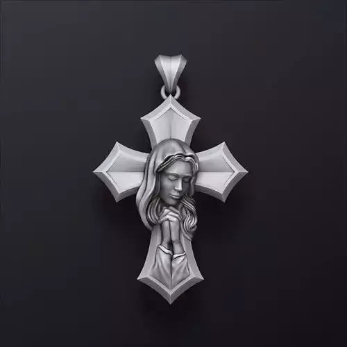 Praying Holy Mary Cross Pendant 3D print model