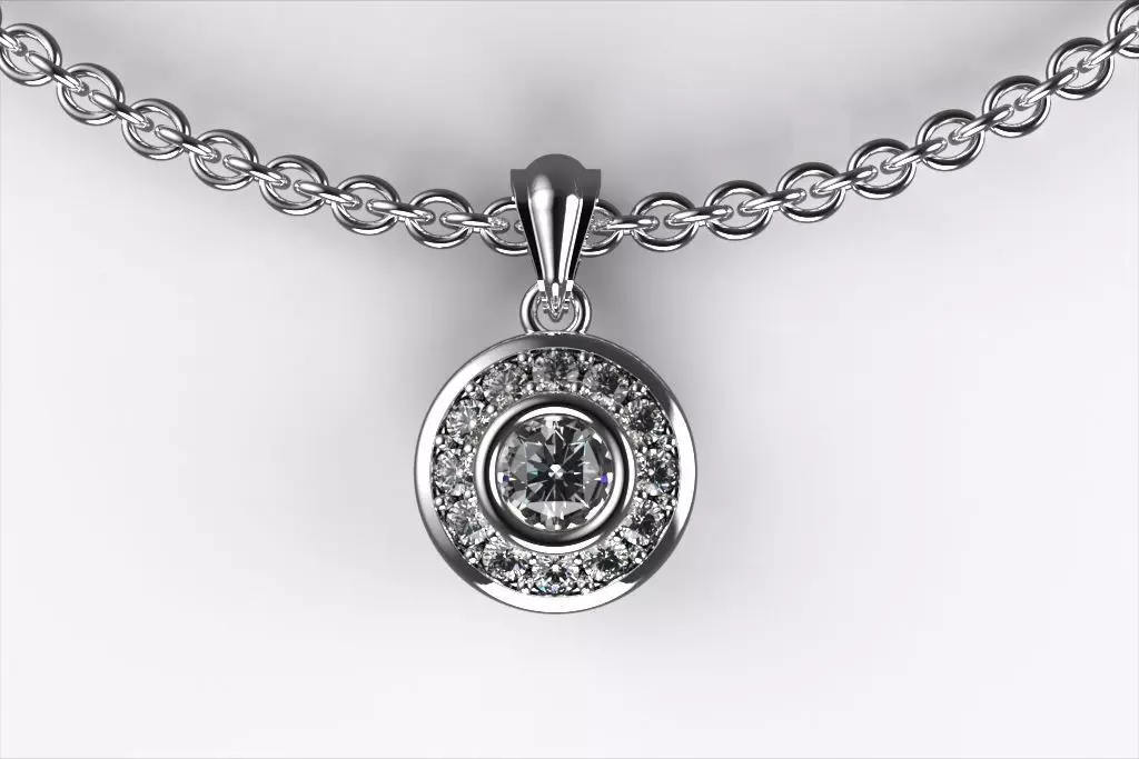 Radiant Halo Diamond Pendant Necklace in White Gold 3D print model